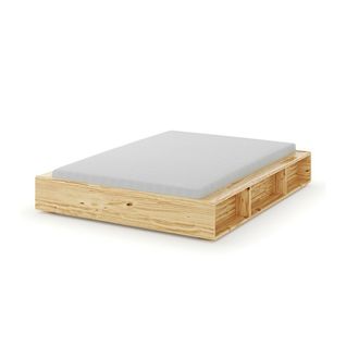 Pack Lit Avec Rangements Et Matelas 160x200 Cm Hoggy  Bois Naturel