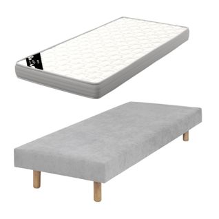 Pack Sommier Tapissier Avec Matelas 80x200 Cm Habby  Gris