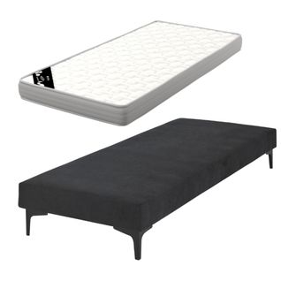 Pack Sommier Tapissier Avec Matelas 80x200 Cm Hiliana  Noir