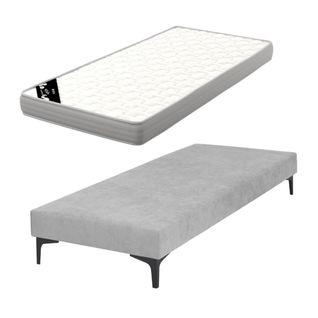 Pack Sommier Tapissier Avec Matelas 70x190 Cm Hiliana  Gris