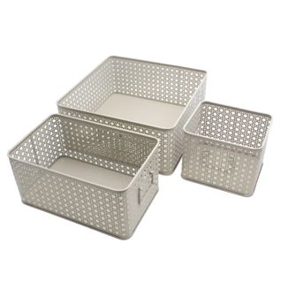 Lot De 3 Paniers De Rangement En Métal Beige 32 X 32 X 14 Cm
