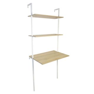 Bureau Mural Avec 2 Étagères En Bois Naturel Et Métal Blanc 76 X 51 X 185 Cm