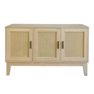 Buffet Avec 3 Portes Cannage Bois Naturel 120 X 40 X 71 Cm