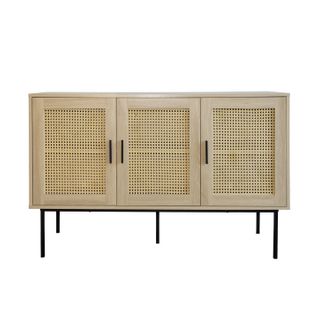 Buffet Cannage Avec 3 Portes Cannage Bois Naturel 120 X 40 X 76 Cm