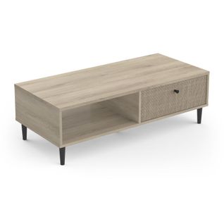 Table Basse Avec Tiroir Cannage Effet Chêne Naturel 110,5 X 34,5 X 50 Cm