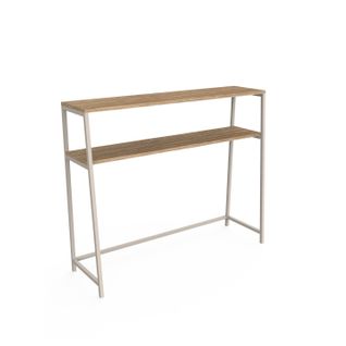 Console Avec 2 Étagères En Métal Beige Et Effet Bois Naturel 100 X 30 X80 Cm