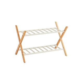 Étagère à Chaussures Avec 2 Niveaux En Bambou Naturel Et Métal 66 X 35,5 X 42 Cm