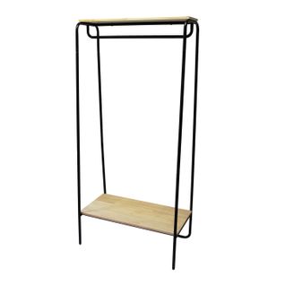 Portant à Vêtements Avec Étagère En Métal Noir Et Bois Naturel 80 X 45 X 170 Cm