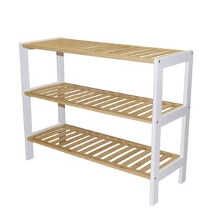 Étagère à Chaussures Avec 3 Niveaux En Bambou Naturel Et Blanc 69,5 X 26 X 54,5 Cm