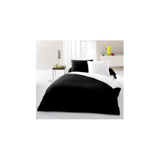 Parure Housse De Couette 2 Personnes - 220x240 Cm - 100% Coton - Bicolore Noir Et Blanc