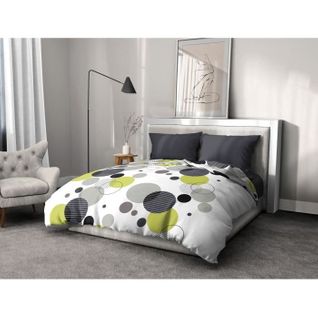 Parure De Lit Microfibre - Bulles De Reve - Housse 220 X 240 Cm + 2 Taies D'oreiller 63x63 Cm - Gris