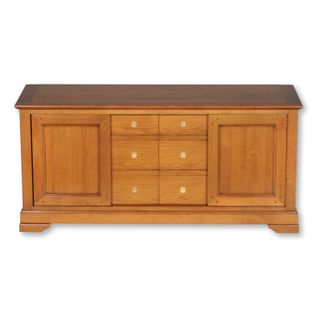 Meuble TV 4 Portes Coulissantes, Merisier Massif