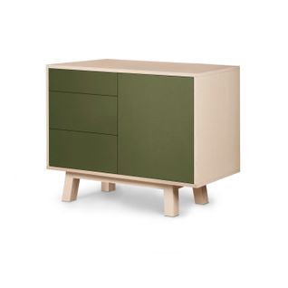 Buffet Bas 1 Porte 3 Tiroirs 100 Cm, En Frêne