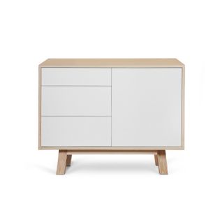 Buffet Bas 1 Porte 3 Tiroirs 100 Cm, En Frêne