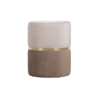 Pouf Louise Velours Beige Et Métal Doré