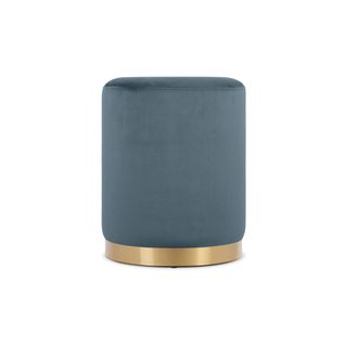 Pouf Charlotte I Velours Bleu Céladon Et Métal Doré