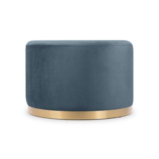 Pouf Charlotte Ii Velours Bleu Céladon Et Métal Doré