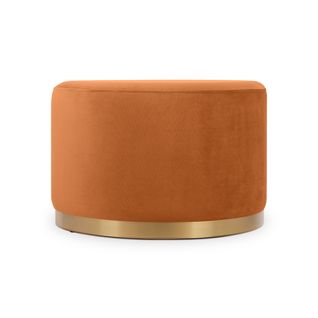 Pouf Charlotte Ii Velours Orange Brûlée Et Métal Doré