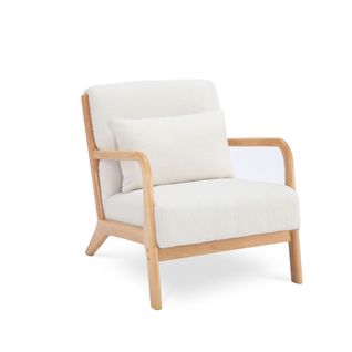 Fauteuil Scandinave Vintage Marie Bouclette Blanc Et Bois