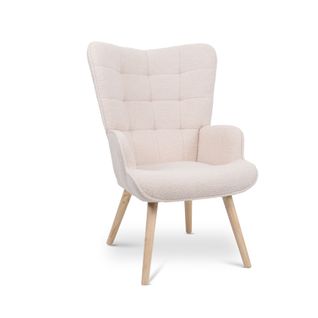 Fauteuil Scandinave Stella Bouclette Beige Avec Surpiqûres