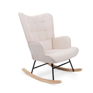 Fauteuil à Bascule Scandinave Luna Tissu Beige Avec Surpiqûres