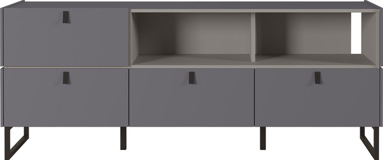Buffet 166 Cm Style Industriel 4 Tiroirs Gris Graphite Et Pierre Observer