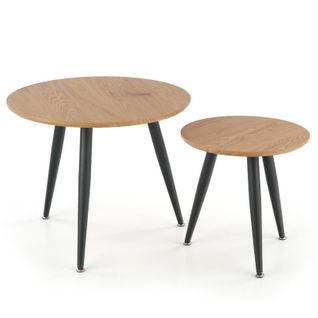 Ensemble De Deux Tables Gigognes Rondes Aspect Chêne Doré Avec Pieds En Métal Noir Sirona