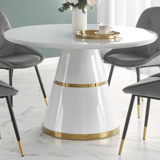 Table De Salle à Manger Ronde Blanche Et Métal Doré Damona