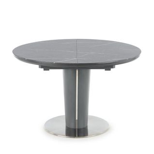 Table Ronde Grise Style Marbre 120-160cm Avec Rallonge Et Pied Central Calvi