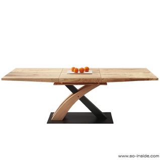 Table De Salle à Manger Design Avec Rallonge Intégrée Aspect Chêne Doré Et Acier Noir Millenium