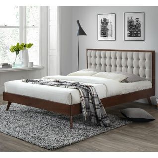 Lit Vintage 160cm Capitonné Bois Et Tissu Madison