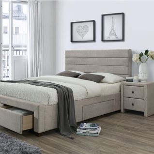 Lit Tissu Beige 160x200 Cm Tête De Lit Matelassée Léon