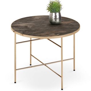 Table D'appoint Ronde 60cm Avec Plateau Style Marbre Et Pieds Métal Couleur Champagne Atlas