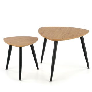 Ensemble De Deux Tables Gigognes De Style Industriel Avec Plateaux Aspect Chêne Doré Taranis