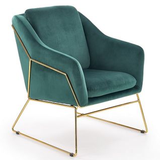 Fauteuil Contemporain En Velours Vert Avec Structure Design En Métal Doré Jazzy