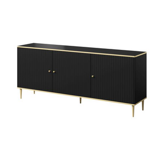 Buffet Design Noir Mat Et Pieds Or 180 Cm Soal