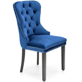 Chaise Capitonnée En Velours Bleu Avec Pieds Noirs En Bois Massif Berenice