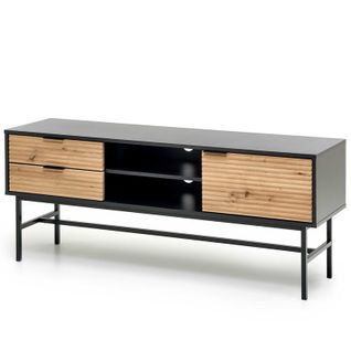 Meuble TV Style Industriel Noire Et Aspect Chêne Avec Structure En Métal Smash