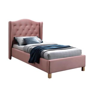Lit Velours Rose Tête Capitonnée 90cm Balco