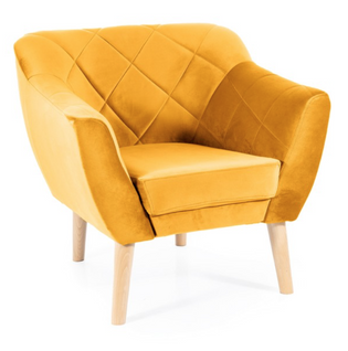 Fauteuil Design Velours Jaune et Hêtre Blink