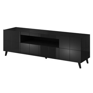 Meuble TV Design Noir Brillant + LED 184 Cm Flow - Bleu