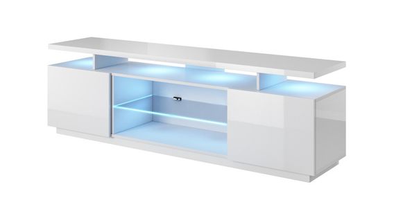 Meuble TV Blanc Brillant 180 Cm à LED Zohra - Blanc