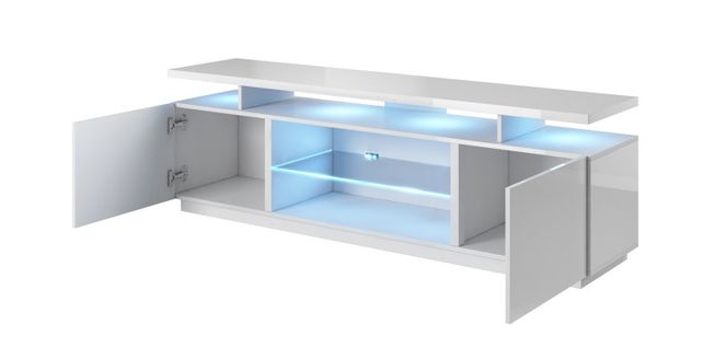 Meuble TV Blanc Brillant 180 Cm à LED Zohra - Rouge