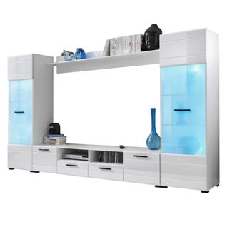 Ensemble TV Blanc Brillant Avec Éclairage LED Intégré Terminal