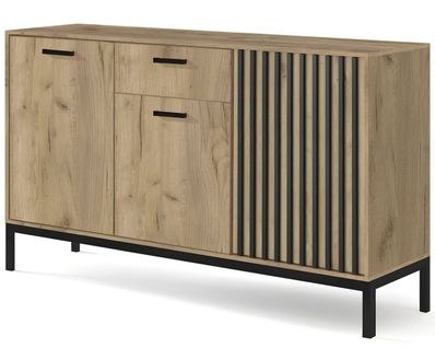 Buffet Bas Noir Et Bois 154 Cm Avec Tasseaux Lazare