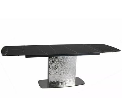 Table Design Extensible Aspect Marbre Noir Avec Pied Central En Acier Inoxydable Eglantine