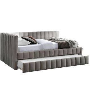 Lit Gigogne Design 120 X 200 En Velours Beige Onyx