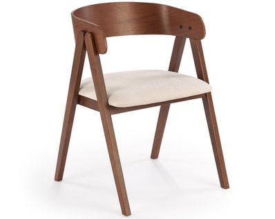 Chaise Design En Tissu Beige Avec Piètement En Bois Massif Clavel