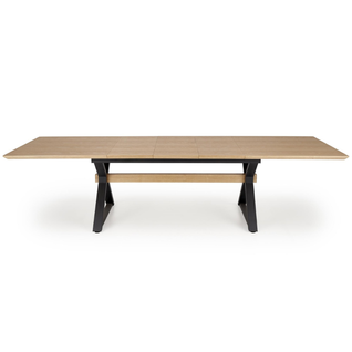 Table à Manger Extensible 180 - 300 Cm En Bois Naturel Et Pieds En Métal Noir Henry