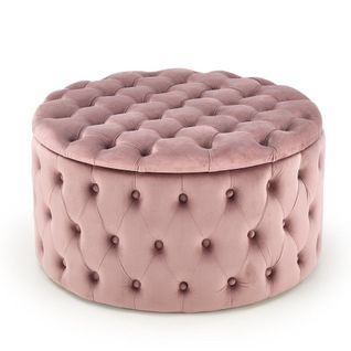 Pouf Rond Capitonné Rose Avec Coffre 70cm Lydie